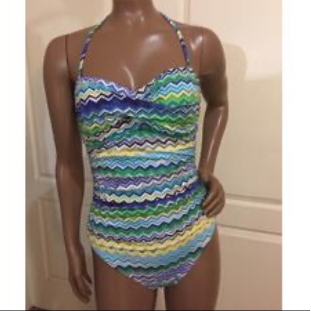 La Blanca Catch the Wave Chevron Bandeau Swimsuit B.